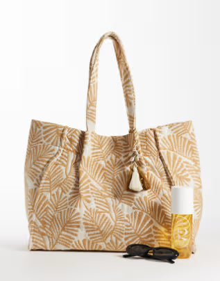 Beach Bag with Palm Print & Decor Charms, Daily All-Match Shoulder Bag