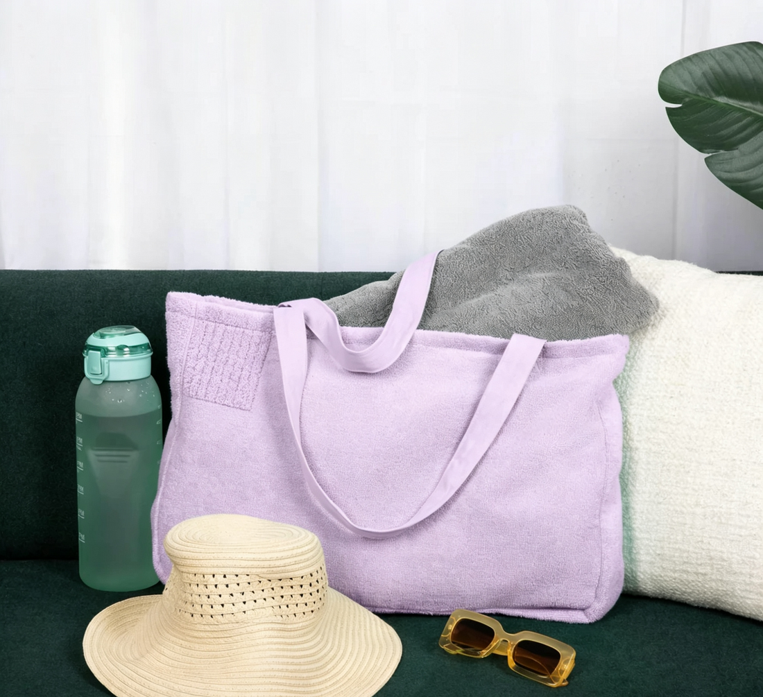 Pastel Lilac Leather Beach Tote Bag With Multi Storage Pockets, All-Match Daily & Seaside Shoulder Handbag