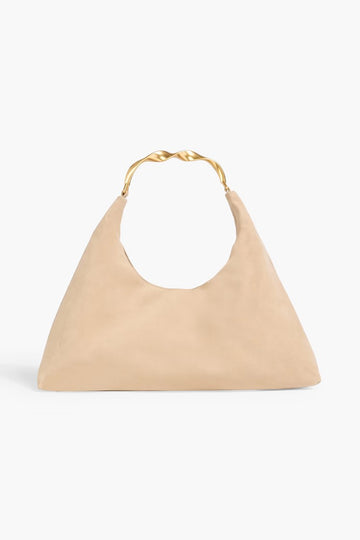Multi-Tone Matte Leather Shoulder Bag with Gold Metal Handle for Daily Looks