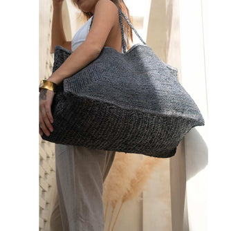 Braided Handle Two-Tone Woven Bag, Daily Vacation Tote