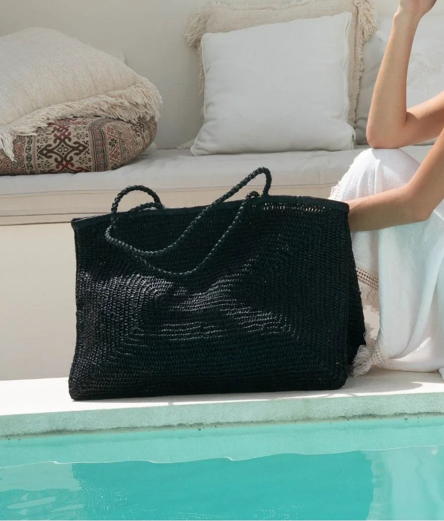 Braided Handle Two-Tone Woven Bag, Daily Vacation Tote