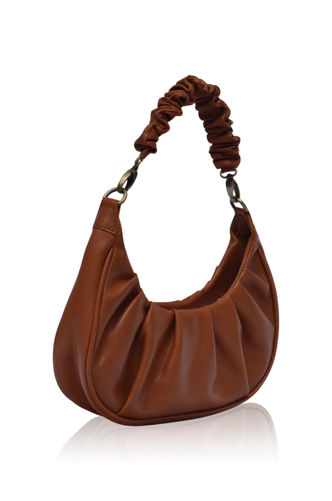 Ruched Leather Hobo Bag with Detachable Crossbody Strap