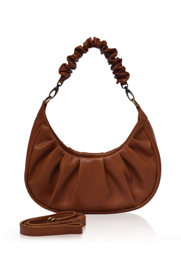Ruched Leather Hobo Bag with Detachable Crossbody Strap