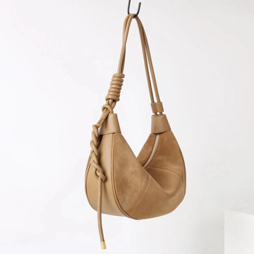 Knotted Strap Spliced Leather Neutral Hobo Bag