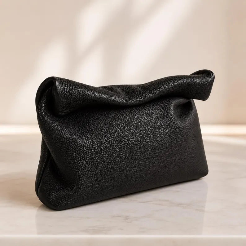 Multi-color Roll Top Leather Clutch Bag for Versatile Daily Outfit Matching