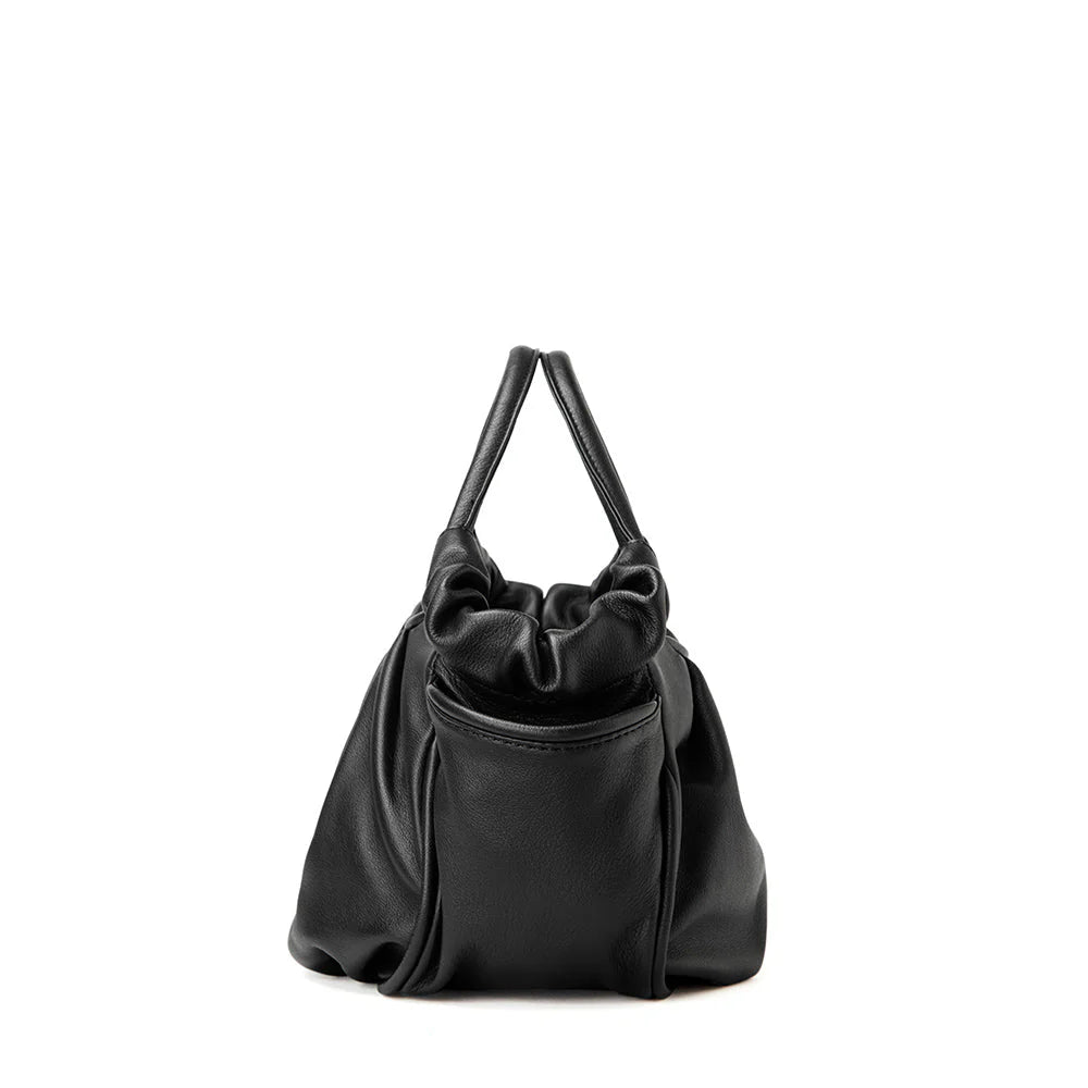 Gathered Leather Mini Bag with Side Pockets for Everyday Wear
